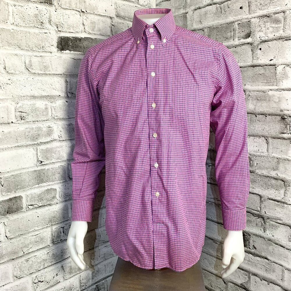 Eton Contemporary Pink Blue Check Button Down Dress Shirt Size 39 15.5
